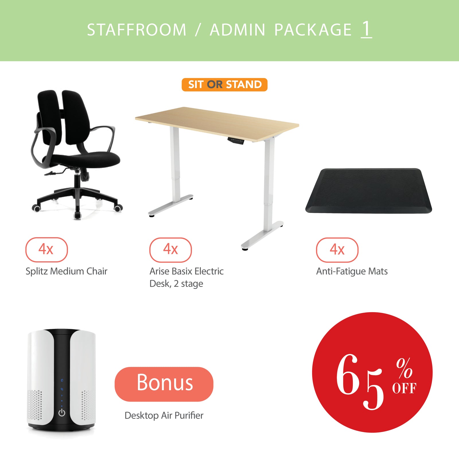 Staffroom / Admin Package 1 – Sit & Stand Upgrade