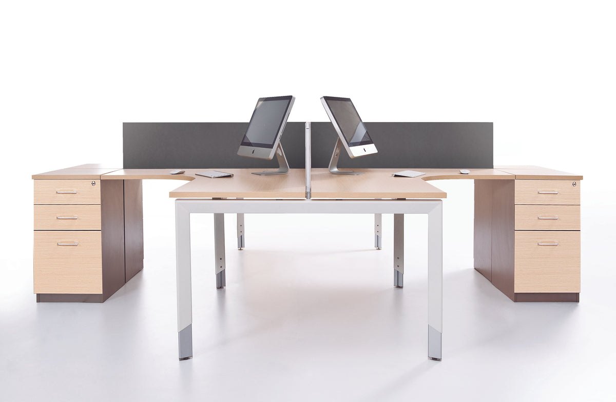 Oblique 2 Person Corner Workstation - 2 Drawer & File drawer fixed Pedestal included