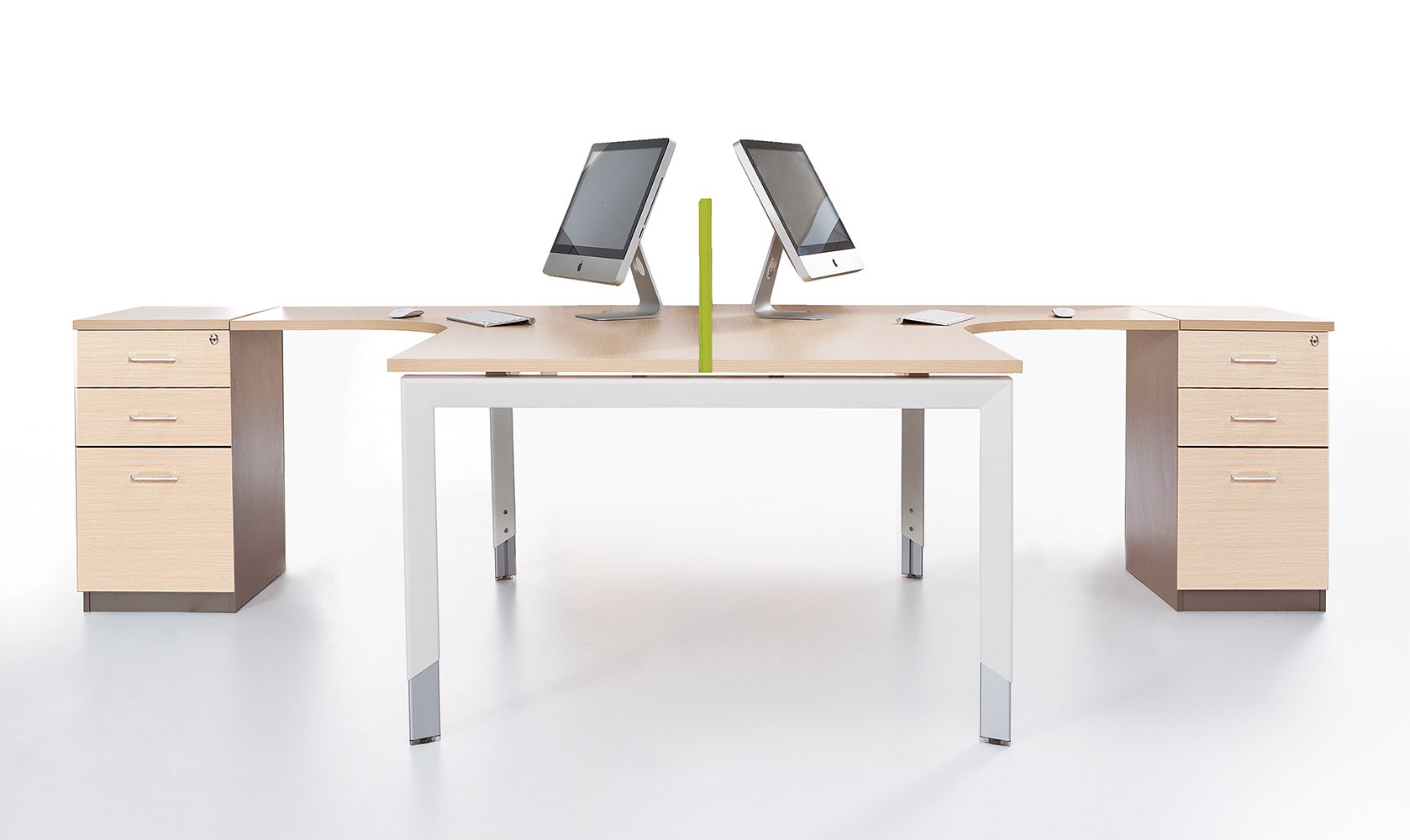 Oblique 2 Person Corner Workstation - 2 Drawer & File drawer fixed Pedestal included