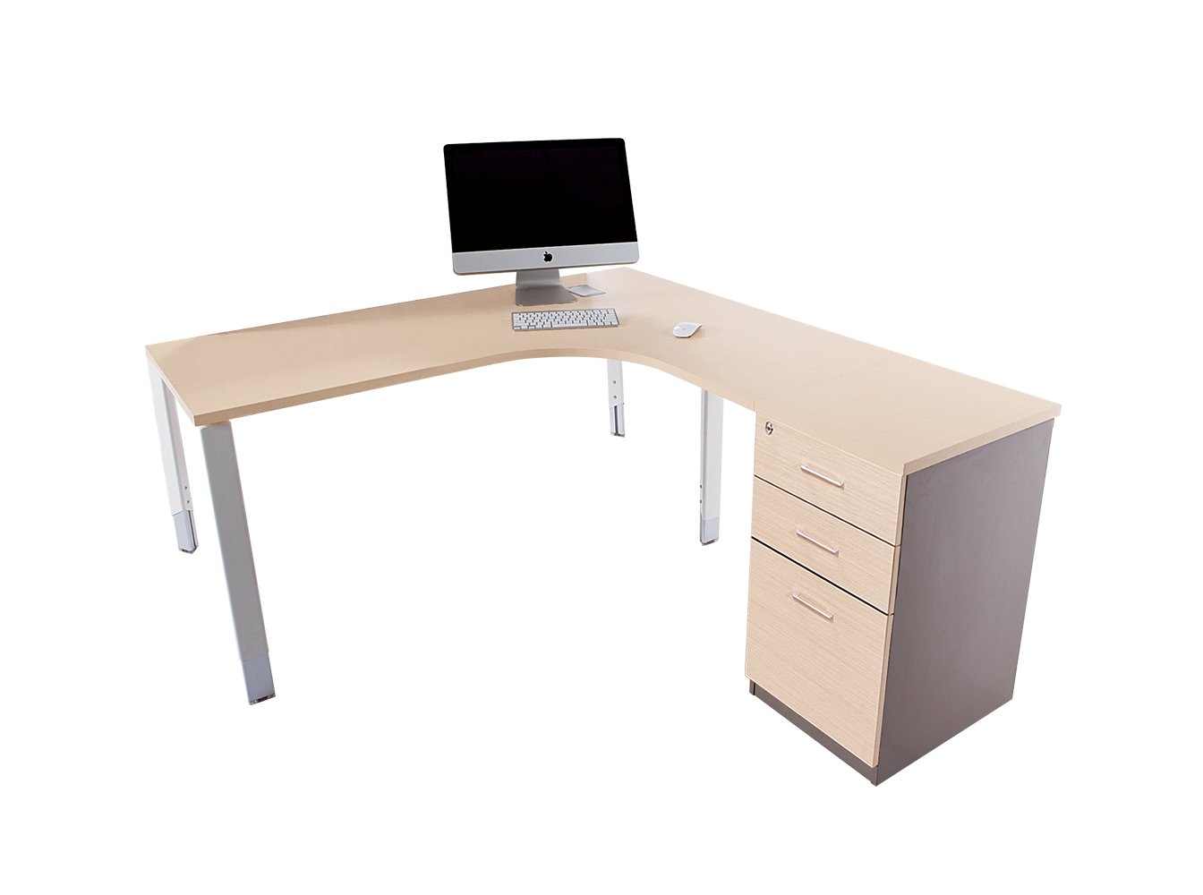 Oblique Corner Workstation Soft Maple - 2 Drawer & File drawer Fixed Pedestal included